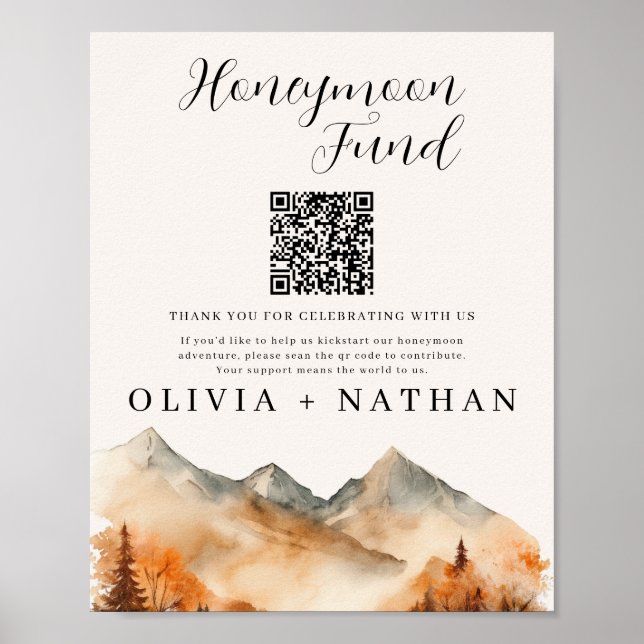 Fall Mountain Honeymoon Fund Wedding Sign Poster (Vorne)