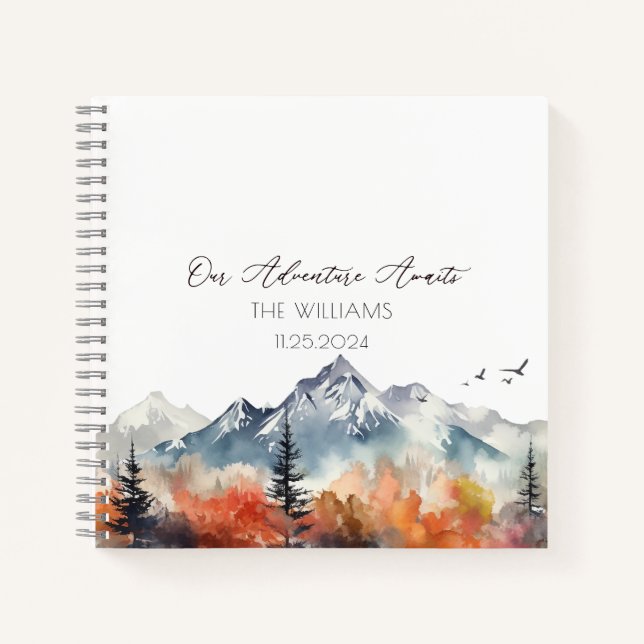 Fall Mountain Watercolor Wedding Guest Notizbuch (Vorderseite)
