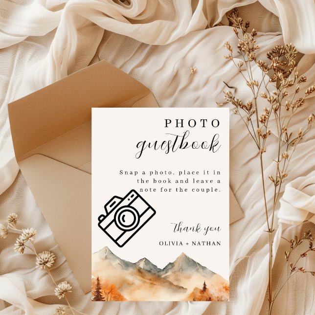 Fall Mountain Wedding Foto Gästebuchkarte Einladung (Von Creator hochgeladen)