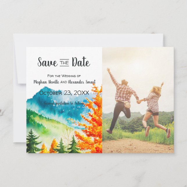 Fall Mountain Wedding Save the Date mit Foto (Vorderseite)