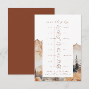 Fall Mountain Wedding Timeline mit Symbolen Begleitkarte