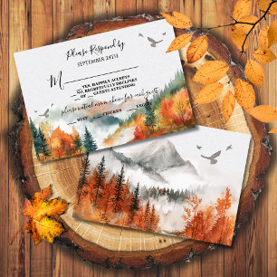 Fall Mountain Woodland Wald Hochzeit RSVP Einladung