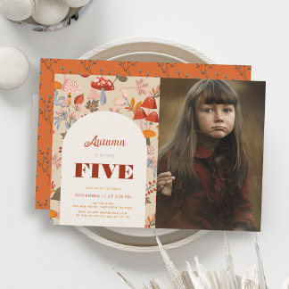 Fall Mushroom Wildflower Birthday Tan Photo Einladung