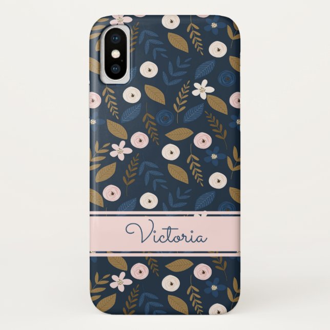 Fall Navy, Rosa, Gold Floral Case Mate iPhone X (Rückseite)