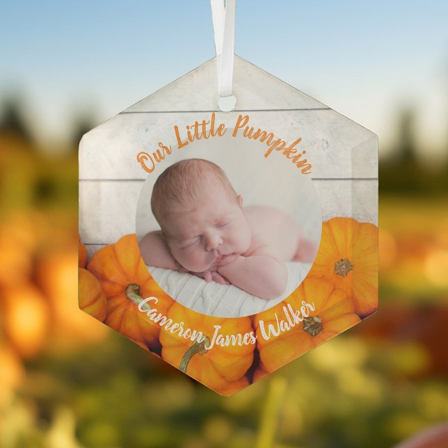 Fall Neugeborenes Foto Baby Unsere kleine Kürbisku Ornament Aus Glas (Von Creator hochgeladen)
