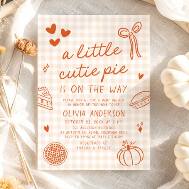 Fall Niedlich Handgezogene kleine Süsse Pie Baby D Einladung (Fall Whimsical  Hand Drawn A Little Cutie Pie Baby Shower Invitation)