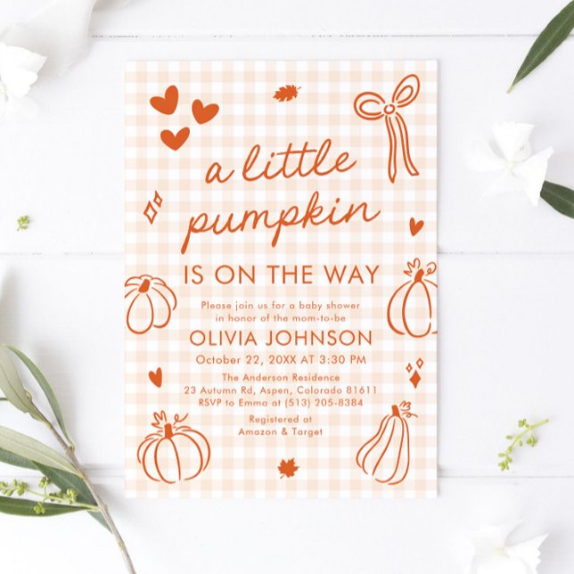 Fall Niedliche Hand gezogen ein wenig Pumpkin Baby Einladung (Fall Cute Hand Drawn A Little Pumpkin Baby Shower Invitation)
