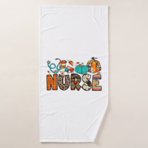 Fall Nurse Leopard Cowhide Pumpkin Fall 744 Badehandtuch