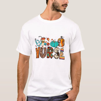 Fall Nurse Leopard Fall Pumpkin Erntedank Danke T-Shirt