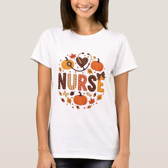 Fall Nurse - Wasserfarbe Niedlich und farbig T-Shirt (Vorderseite)