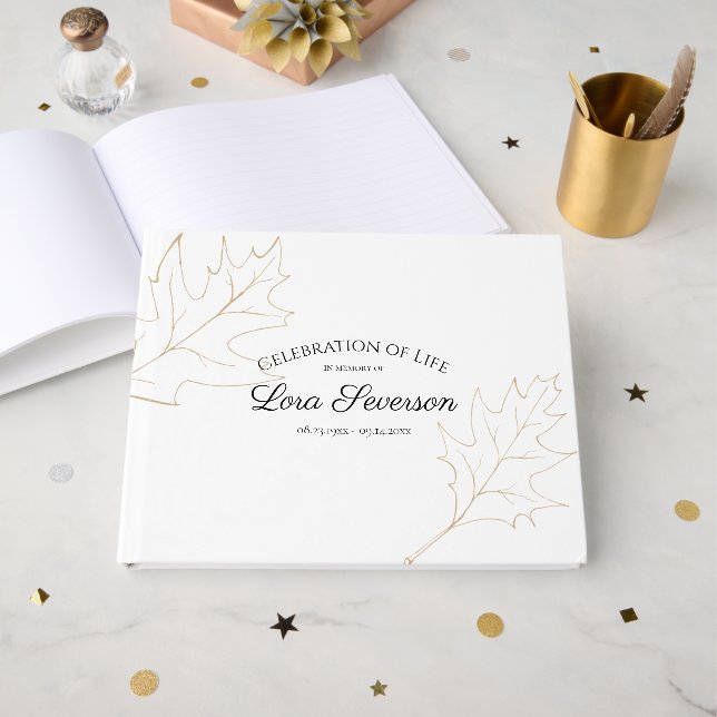 Fall Oak Blätter Feier zum Gedenken an das Leben Gästebuch (Vorderseite Offen)