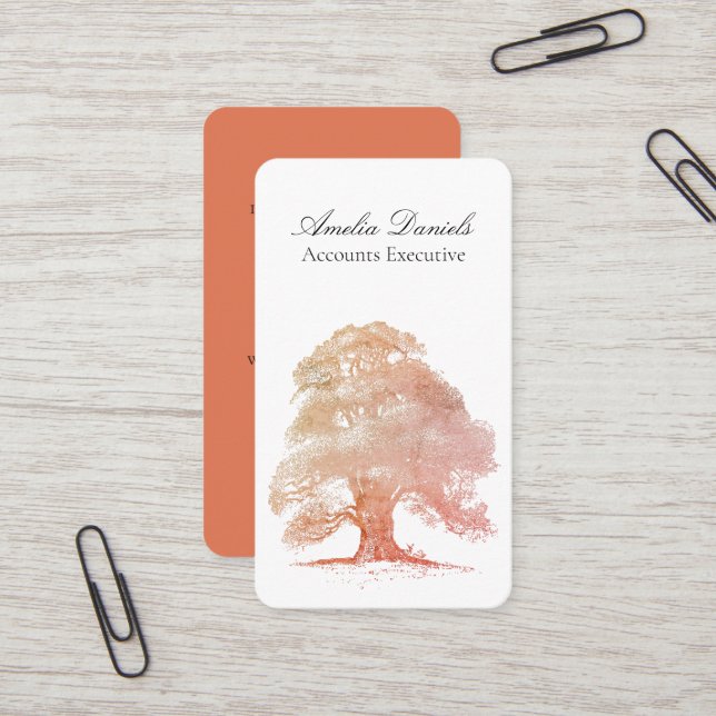 Fall Oak Tree Illustration Business Card Visitenkarte (Vorderseite/Rückseite Beispiel)