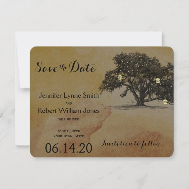 Fall Oak Tree Lantern Hochzeit Speichern Sie das D Save The Date (Vorderseite)