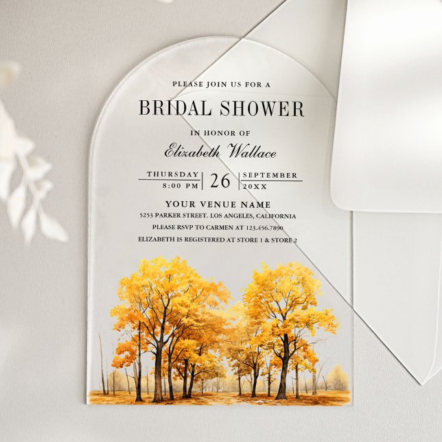 Fall Oak Trees Bridal Shower Acryleinladungen (Von Creator hochgeladen)