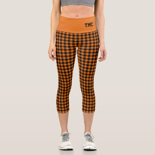 Fall Orange Black Buffalo Karierte INITIALS Capri Leggings