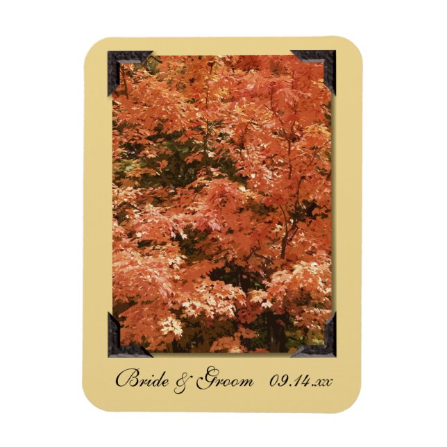 Fall Orange Blätter Hochzeitssache Datum speichern Magnet (Vertikal)