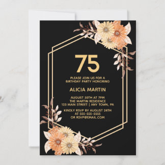 Fall Orange Blume Gold Black Adult Geburtstag Einladung