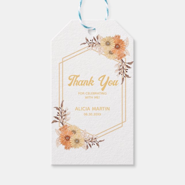 Fall Orange Blume Gold White Vielen Dank Geschenkanhänger (Vorderseite)