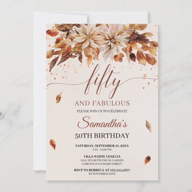Fall Orange Blume Marigold Cooper Fifty Einladung (Vorderseite)