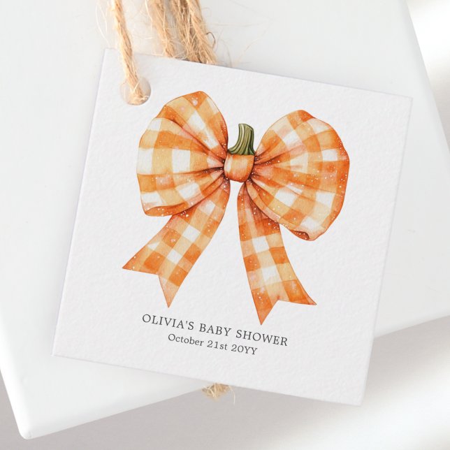 Fall Orange Coquette Bow Baby Dusche Geschenkanhänger (Von Creator hochgeladen)