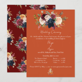 Fall Orange Floral Watercolor Hindu Ganesh Wedding Einladung