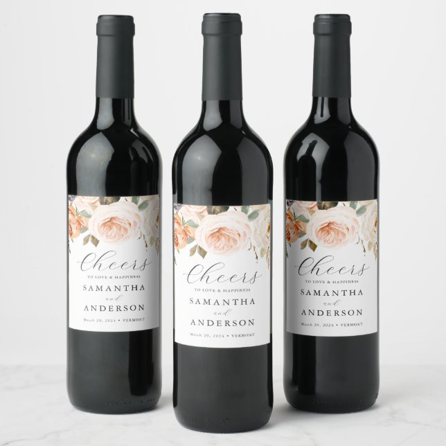Fall Orange Floral Wedding Wein Flaschen Labels Weinetikett (Flaschen)