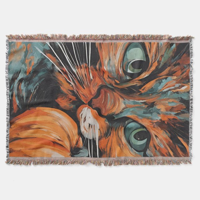 Fall Orange Green Black Cat Pumpkin-Kürbis-Kürschn Decke (Vorderseite)