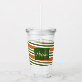 Fall Orange Green Strips Monogram Custom Acryltrinkbecher