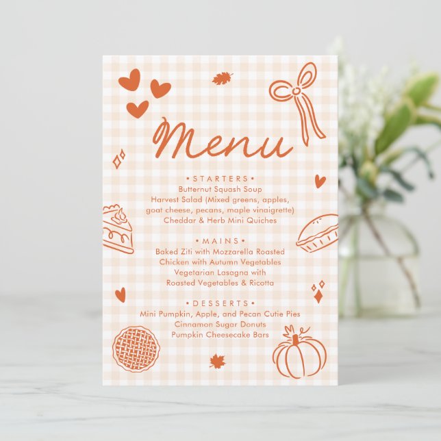 Fall Orange Hand Drawn A Little Cutie Pie Menu Einladung (Stehend Vorderseite)