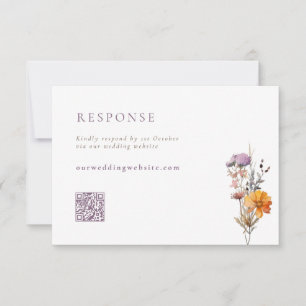 Fall Orange & Lila Wildblumen QR-Hochzeit RSVP Karte