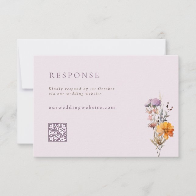 Fall Orange & Lila Wildblumen QR-Hochzeit RSVP Karte (Vorderseite)