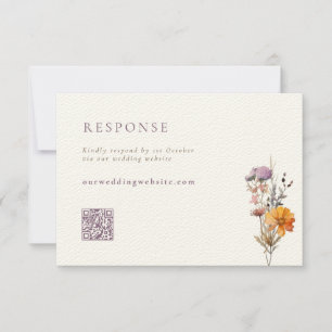 Fall Orange & Lila Wildblumen QR-Hochzeit RSVP Karte