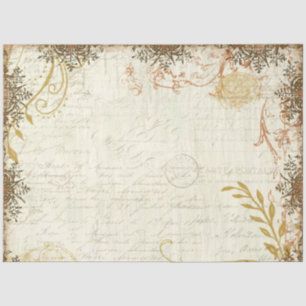 Fall Orange Mustard Ephemera Script Decoupage Art Seidenpapier