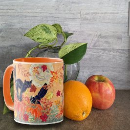 Fall Orange Pumpkin Black Cat Halloween Art Tasse