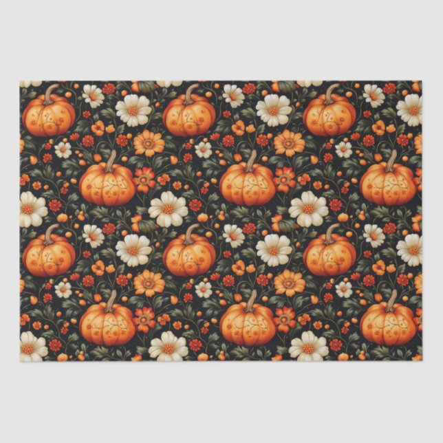 Fall Orange Pumpkins und Florals Seidenpapier (Vorderseite)