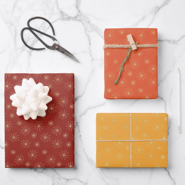 FALL ORANGE RED AND GOLD MIT SNOWFLAKE PATTERN GESCHENKPAPIER SET (Vorderseite)