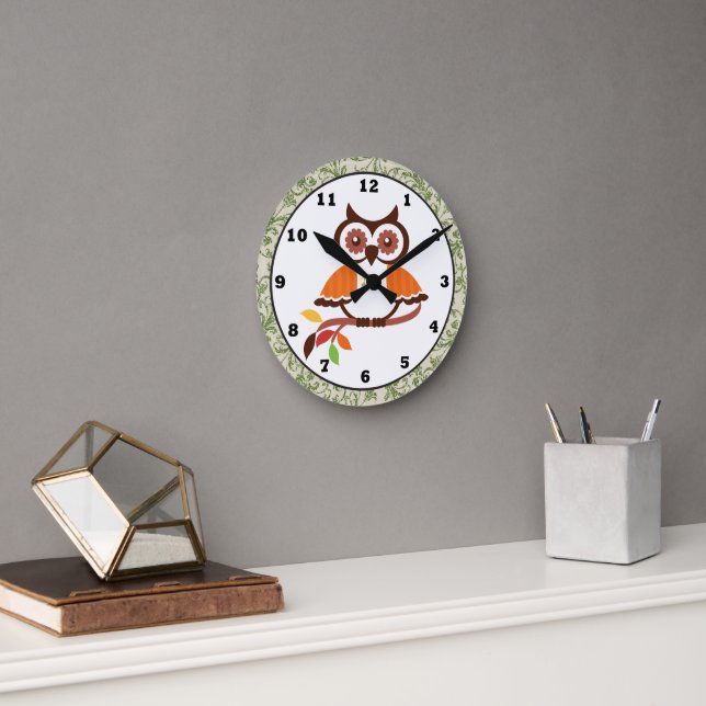Fall Owl Clock Runde Wanduhr (Büro)