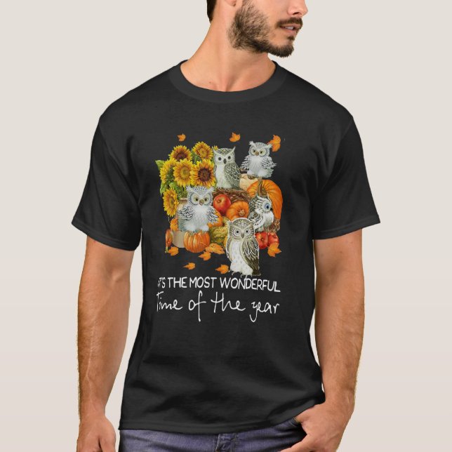 Fall Owl Pumpkin Itu2019s Die wunderbarste Zeit T-Shirt (Vorderseite)