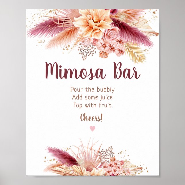 Fall Pampas Grass Boho Brautparty Mimosa Bar Poster (Vorne)