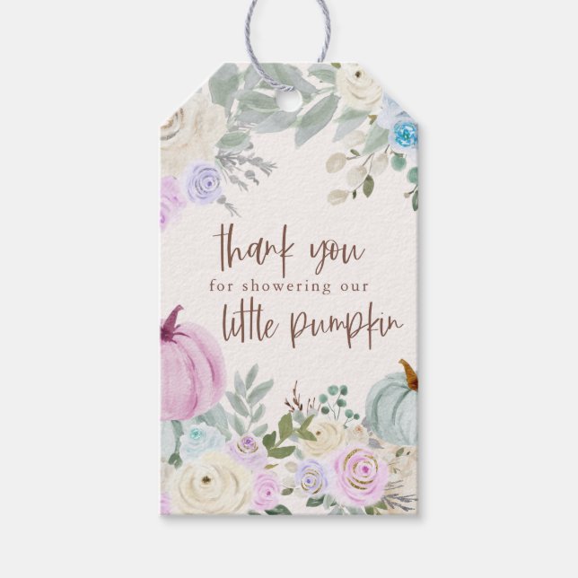 Fall Pastel Pumpkin Floral Baby Dusche Geschenkanhänger (Vorderseite)