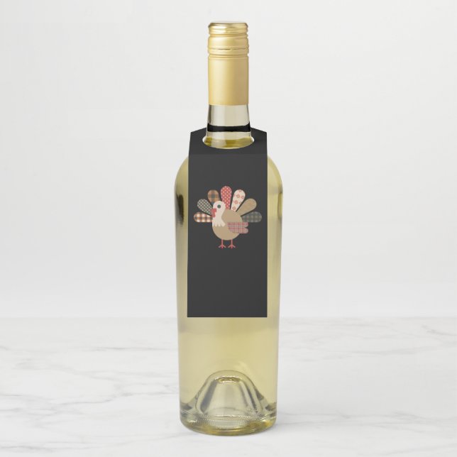 Fall Patchwork QuiltedTurkey Erntedank Flaschenanhänger (Auf Flasche)