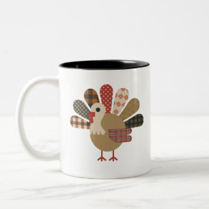 Fall Patchwork QuiltedTurkey Erntedank Zweifarbige Tasse