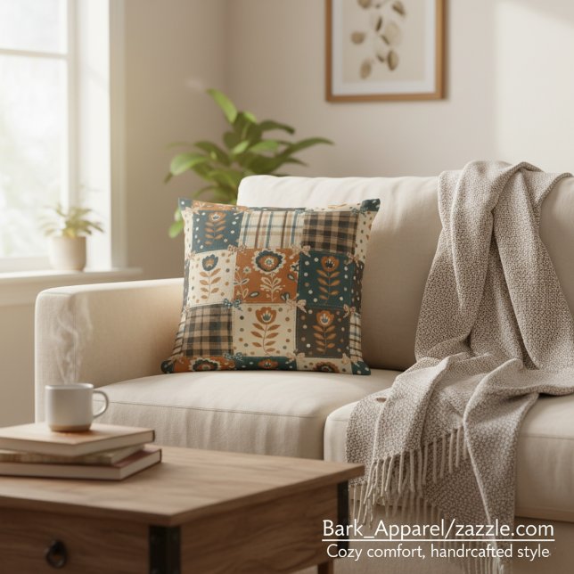 Fall Patchwork Rustikale Blüte & Karierte Dekorati Kissen (Von Creator hochgeladen)