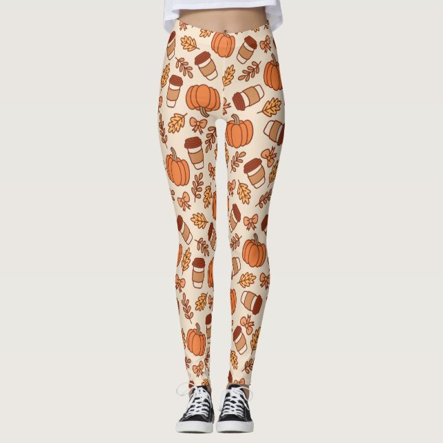 Fall Pattern Nahtlose Kaffee Pumpkin Leggings (Vorderseite)