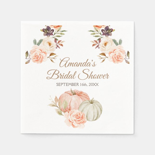 Fall Peach Green Pumpkin Rustikale Floral Serviette (Vorderseite)