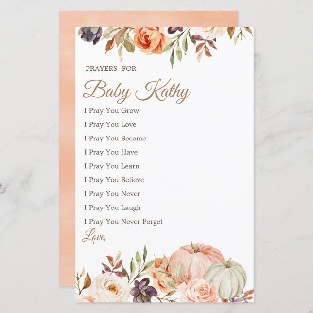 Fall Peach Pumpkin Liebe Gebete für Baby (Vorne/Hinten)