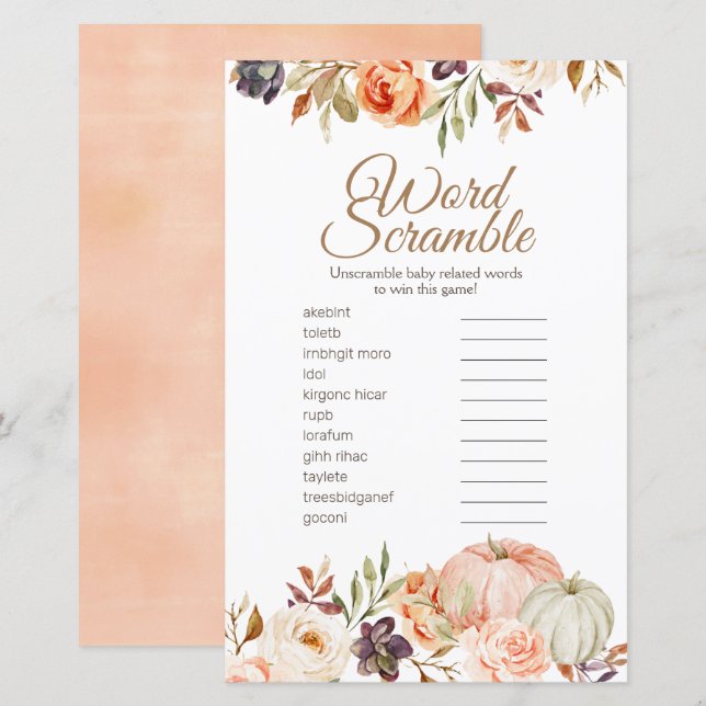Fall Peach Pumpkin Rustic Word Scramble (Vorne/Hinten)