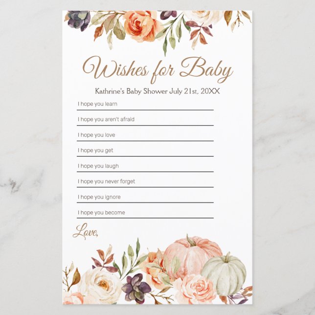 Fall Peach Pumpkin Rustikale Blumenwünsche für Bab (Vorderseite)