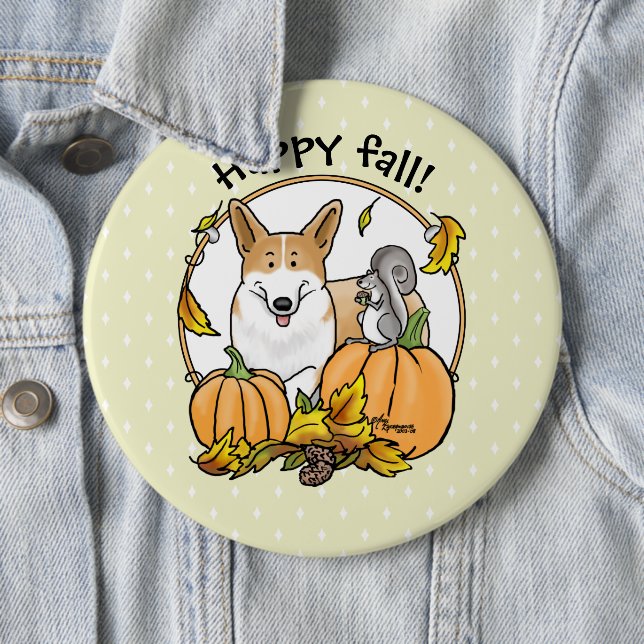 Fall Pembroke Welsh Corgi (rot 1) Pumpkins Niedlic Button (Beispiel)