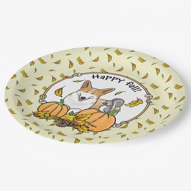 Fall Pembroke Welsh Corgi (rot 1) Pumpkins Niedlic Pappteller (Schrägansicht)